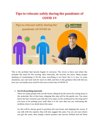 Tips to relocate safely during the pandemic of COVID 19