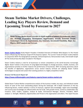 The impact of COVID-19 on Steam Turbine Market 2020 Key Players, Industry Overview, Supply Chain and Analysis to 2027