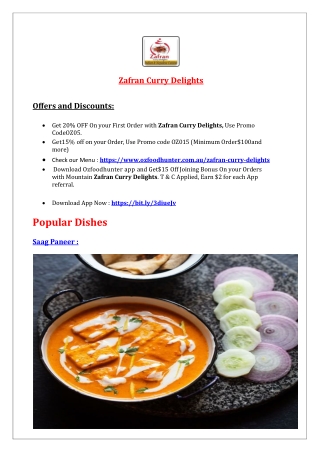 20% Off - Zafran Curry Delights - Takeaway South Plympton,SA