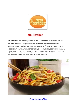 Mr. Hawker malayasian takeaway maylands, WA - 5% Off