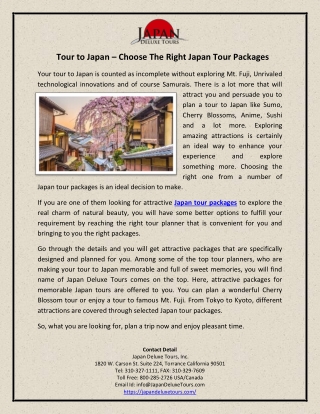 Tour to Japan – Choose The Right Japan Tour Packages