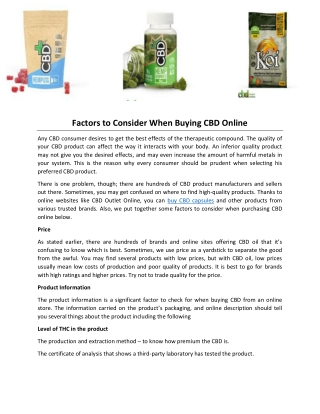 Factors to Consider When Buying CBD Online