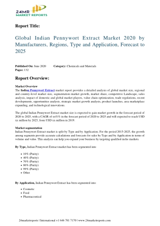 Indian Pennywort Extract Expand with Significant CAGR During 2020 2025