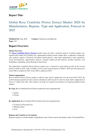 Rosa Centifolia Flower Extract Expand with Significant CAGR During 2020 2025