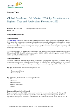 Starflower Oil Expand with Significant CAGR During 2020 2025