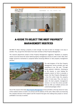 A Guide to Select the Best Property Management Services