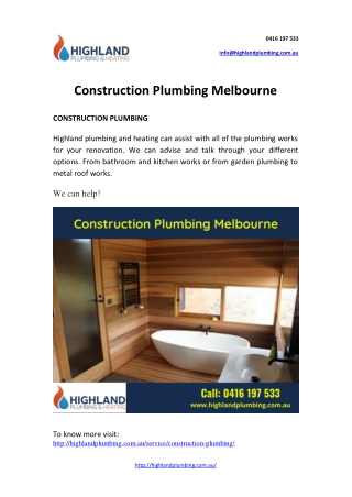 Construction Plumbing Melbourne | Domestic Plumbers