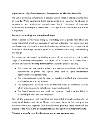 Importance of High-Grade Accessory Components for Machine Assembly