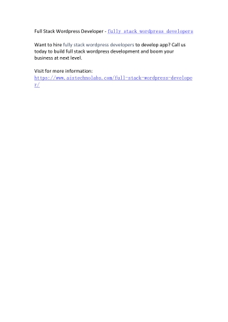 Full Stack Wordpress Developer - fully stack wordpress developers