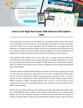 Invest in the Right Real Estate CRM Software with Optima-CRM