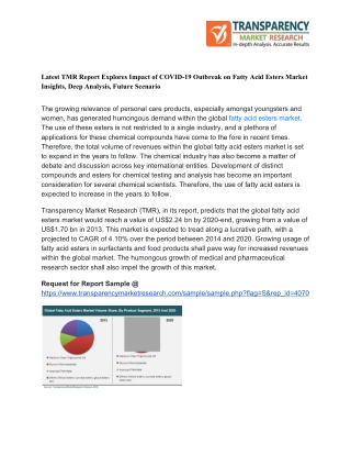 Latest TMR Report Explores Impact of COVID-19 Outbreak on Fatty Acid Esters Market Insights, Deep Analysis, Future Scena