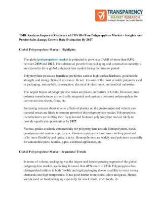 TMR Analyzes Impact of Outbreak of COVID-19 on Polypropylene Market – Insights And Precise Sales & Growth Rate Evaluatio