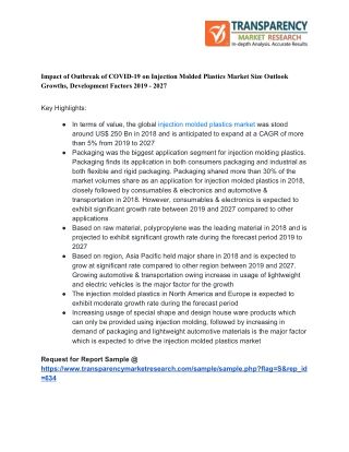 Impact of Outbreak of COVID-19 on Injection Molded Plastics Market Size Outlook Growths, Development Factors 2019 – 2027