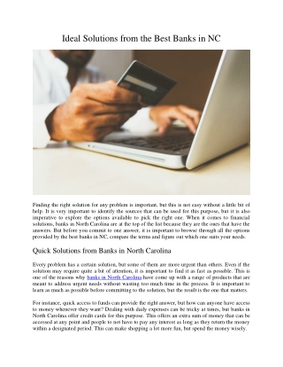 Ideal Solutions from the Best Banks in NC