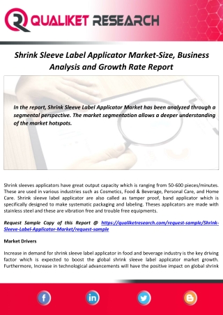 Shrink Sleeve Label Applicator Market Overview, Size, Future Scope and Industry Analysis By 2027