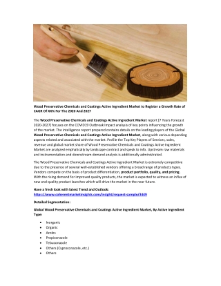 Wood Preservative Chemicals and Coatings Active Ingredient Market 2020: Potential growth, attractive valuation make it i