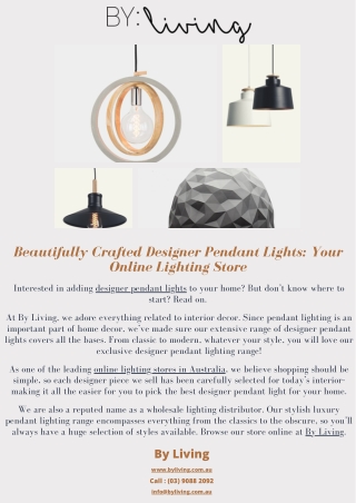 Beautifully Crafted Designer Pendant Lights: Your Online Lighting Store