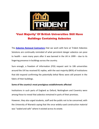 Vast Majority’ Of British Universities Still Have Buildings Containing Asbestos