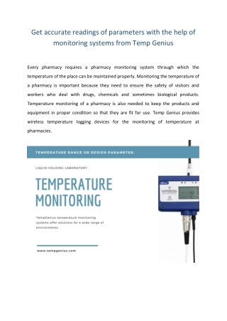 Get accurate readings of parameters with the help of monitoring systems from Temp Genius