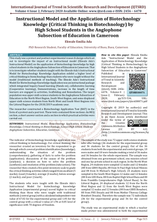 Instructional Model and the Application of Biotechnology Knowledge Critical Thinking in Biotechnology by High School Stu