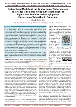 Instructional Model and the Application of Biotechnology Knowledge Problem Solving in Biotechnology by High School Stude