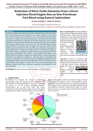 Reduction of Nitric Oxide Emissions from a Direct Injection Diesel Engine Run on Non Petroleum Fuel Blend using Natural