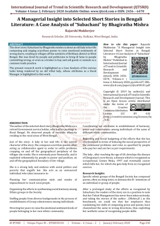 A Managerial Insight into Selected Short Stories in Bengali Literature A Case Analysis of "Subachani" by Bhagiratha Mish