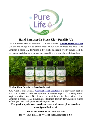 Hand Sanitiser In Stock Uk – Purelife Uk