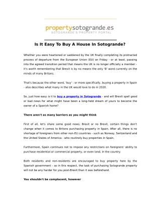 Is It Easy To Buy A House In Sotogrande