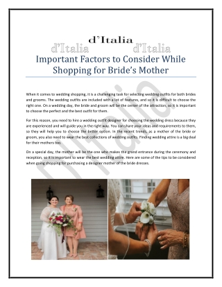 Important Factors to Consider While Shopping for Bride’s Mother - D'Italia