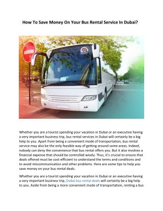 How To Save Money On Your Bus Rental Service In Dubai?