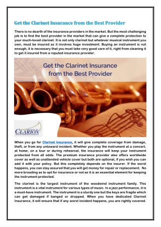 Get the Clarinet Insurance from the Best Provider