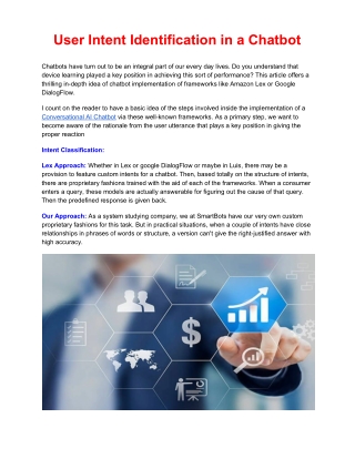 User Intent Identification in a Conversational AI Chatbot