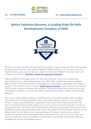Sphinx solutions becomes a leading ruby on rails development company of 2020