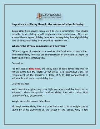 Importance of Delay Lines in the communication industry