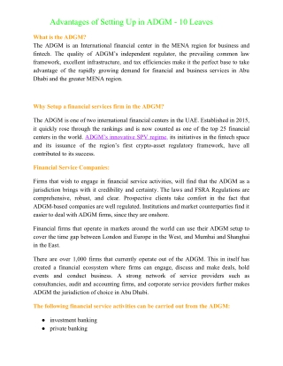 Advantages of Setting Up in ADGM - 10 Leaves