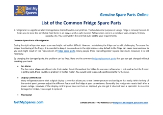 List of the common Fridge Spare Parts