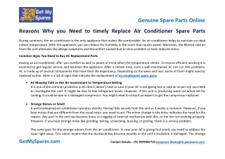 Reasons Why you need to Timely Replace Air Conditioner Spare Parts