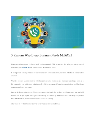 5 Reasons Why Every Business Needs MultiCall