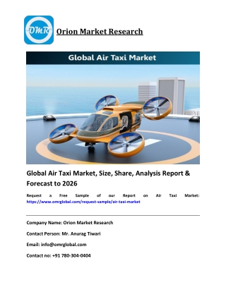 Global Air Taxi Market Size, Comprehensive Analysis & Forecast to 2026