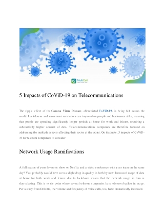 5 Impacts of CoViD-19 on Telecommunications