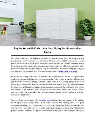Buy Lockers with Code Locks from Fitting Furniture Locker Banks