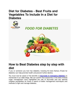 Diet for Diabetes – Best Fruits and Vegetables To Include In a Diet for Diabetes