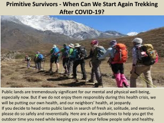 Primitive Survivors - When Can We Start Again Trekking After COVID-19?