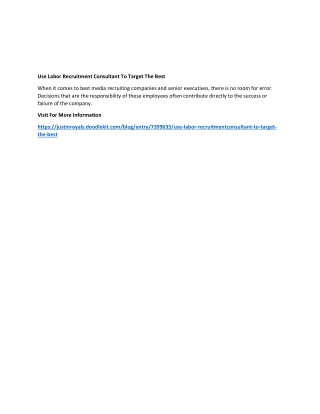 Use Labor Recruitment Consultant To Target The Best