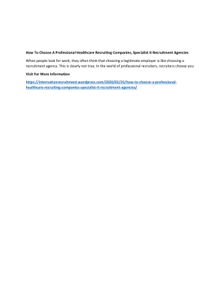 How To Choose A Professional Healthcare Recruiting Companies, Specialist It Recruitment Agencies
