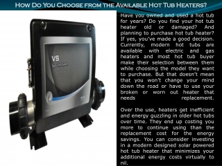 How Do You Choose from the Available Hot Tub Heaters?