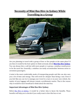 Necessity of Mini Bus Hire in Sydney While Travelling in a Group