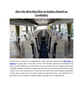 Hire the Best Bus Hire in Sydney Based on Credibility