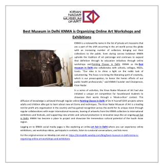 Best Museum in Delhi KNMA is Organizing Online Art Workshops and Exhibitions